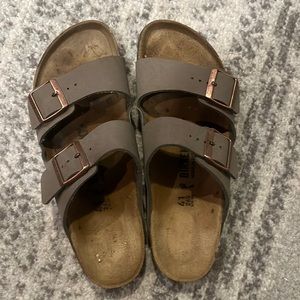 Birkenstocks two-strap suede sandals